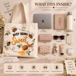 Busy Being Sweet canvas tote what-fits-inside guide - holds a laptop, water bottle and essentials