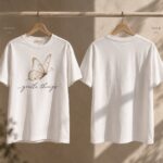 Gentle Things butterfly t-shirt front and back view - white unisex cotton tee Canada