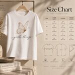Gentle Things butterfly t-shirt size guide - unisex cotton tee measurements in inches and centimetres