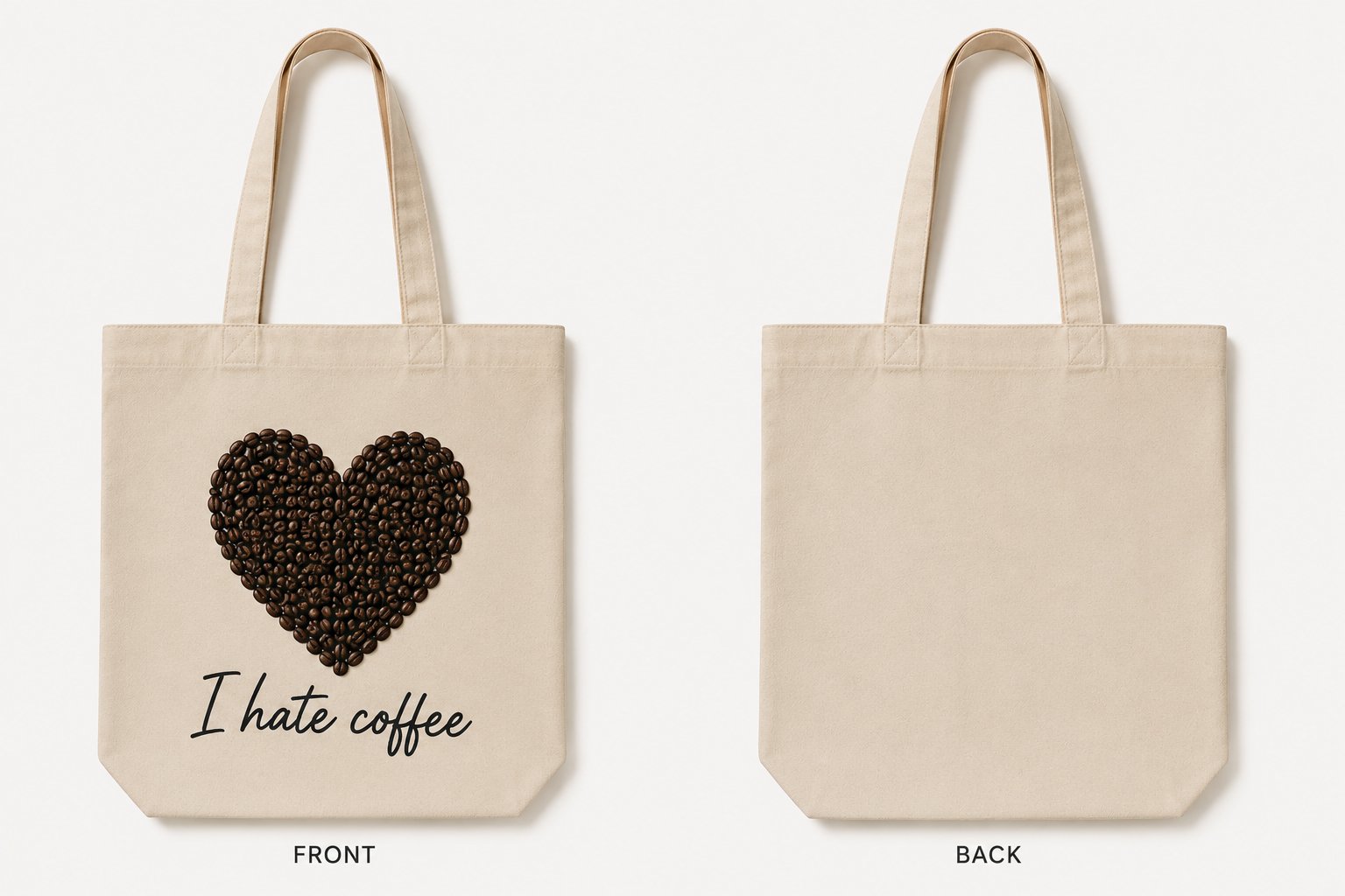I Hate Coffee tote front and back view - natural cotton canvas tote Canada