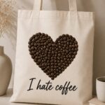 I Hate Coffee canvas tote styled with dried flowers and books - coffee lover tote Toronto