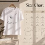 Letting Go dandelion t-shirt size guide - unisex cotton tee measurements in inches and centimetres