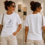 Soft Soul feather t-shirt front and back view - white unisex cotton tee Canada