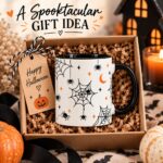 Spiderweb Halloween mug in a gift box with a Happy Halloween tag - spooky gift idea Toronto