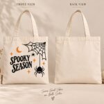 Spooky Season tote front and back view - natural cotton canvas Halloween tote Canada