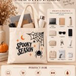 Spooky Season canvas tote what-fits-inside guide - holds a laptop, water bottle and essentials