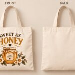 Sweet as Honey tote front and back view - natural cotton canvas tote Canada