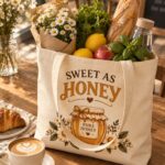 Sweet as Honey canvas tote filled with groceries and flowers - reusable market bag Toronto