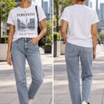 Toronto City of Dreams t-shirt front and back view on a city street - plain back, chest print only