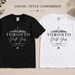 Toronto North York t-shirt in black and white side by side - colour comparison