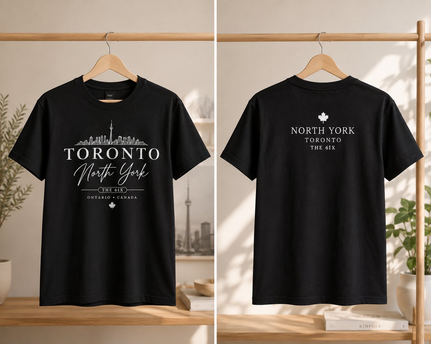 Toronto North York black t-shirt front and back - skyline front print and small back mark