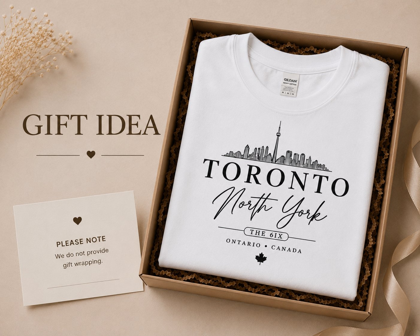 Toronto North York white t-shirt folded in a gift box - Toronto souvenir gift idea