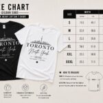 Toronto North York t-shirt size guide - unisex heavy cotton tee measurements in inches and centimetres