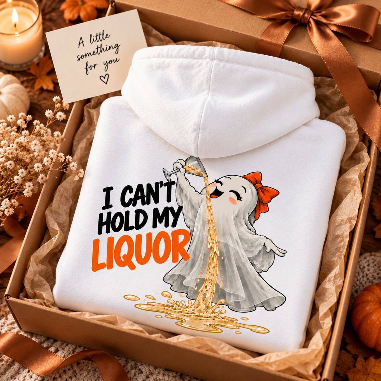 I Can't Hold My Liquor hoodie folded in a gift box with ribbon - funny Halloween gift idea Toronto