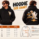 Unisex hoodie size chart - width and length measurements in inches and centimetres with how to measure