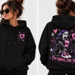 Too Ghoul For You hoodie front and back view - small chest heart and large back print