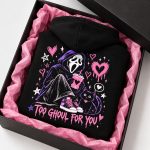 Too Ghoul For You hoodie in a black gift box with pink tissue - Halloween gift idea Toronto
