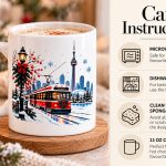 Mug care instructions - microwave and dishwasher safe, clean with a soft sponge, 11oz capacity