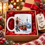 Toronto Winter Magic mug in a gift box with red tissue and a gift tag - Toronto Christmas gift idea