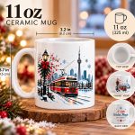 Toronto Winter Magic mug size guide - 11oz, 325ml, 3.7 inches tall by 3.2 inches across with front and back views
